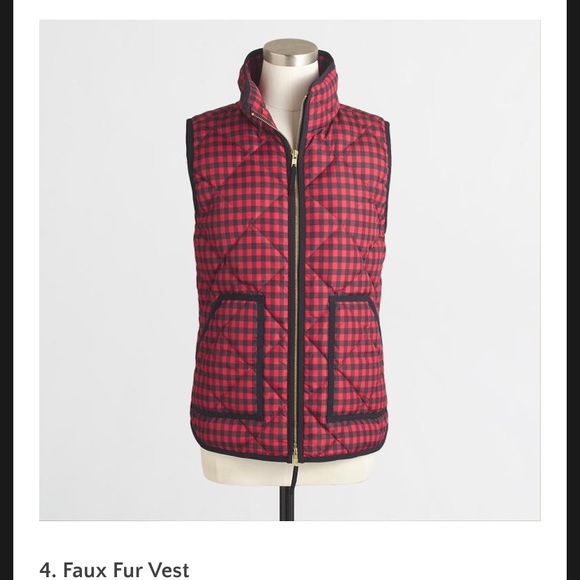 J. Crew red buffalo check quilted down vest sz XS - Picture 3 of 8